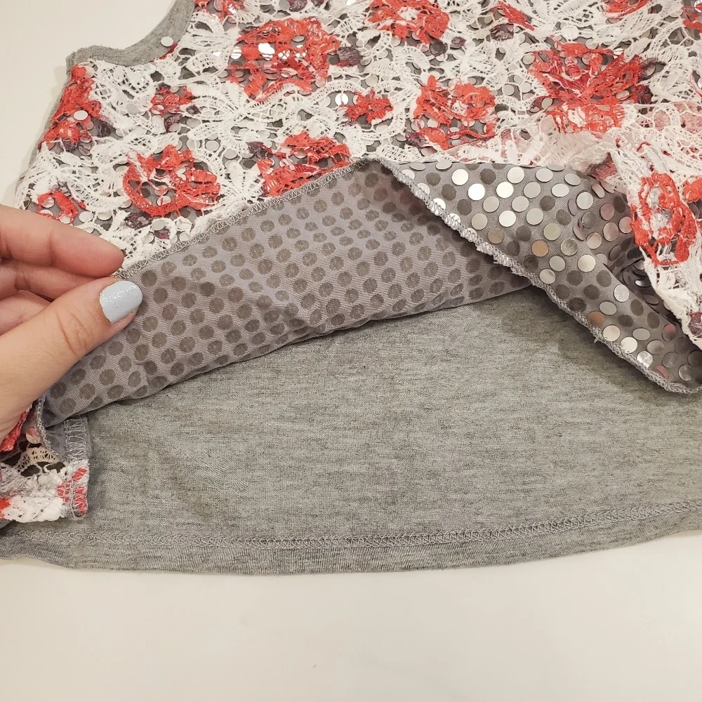 Beautees Girl's Floral Knit and Sequin Tank